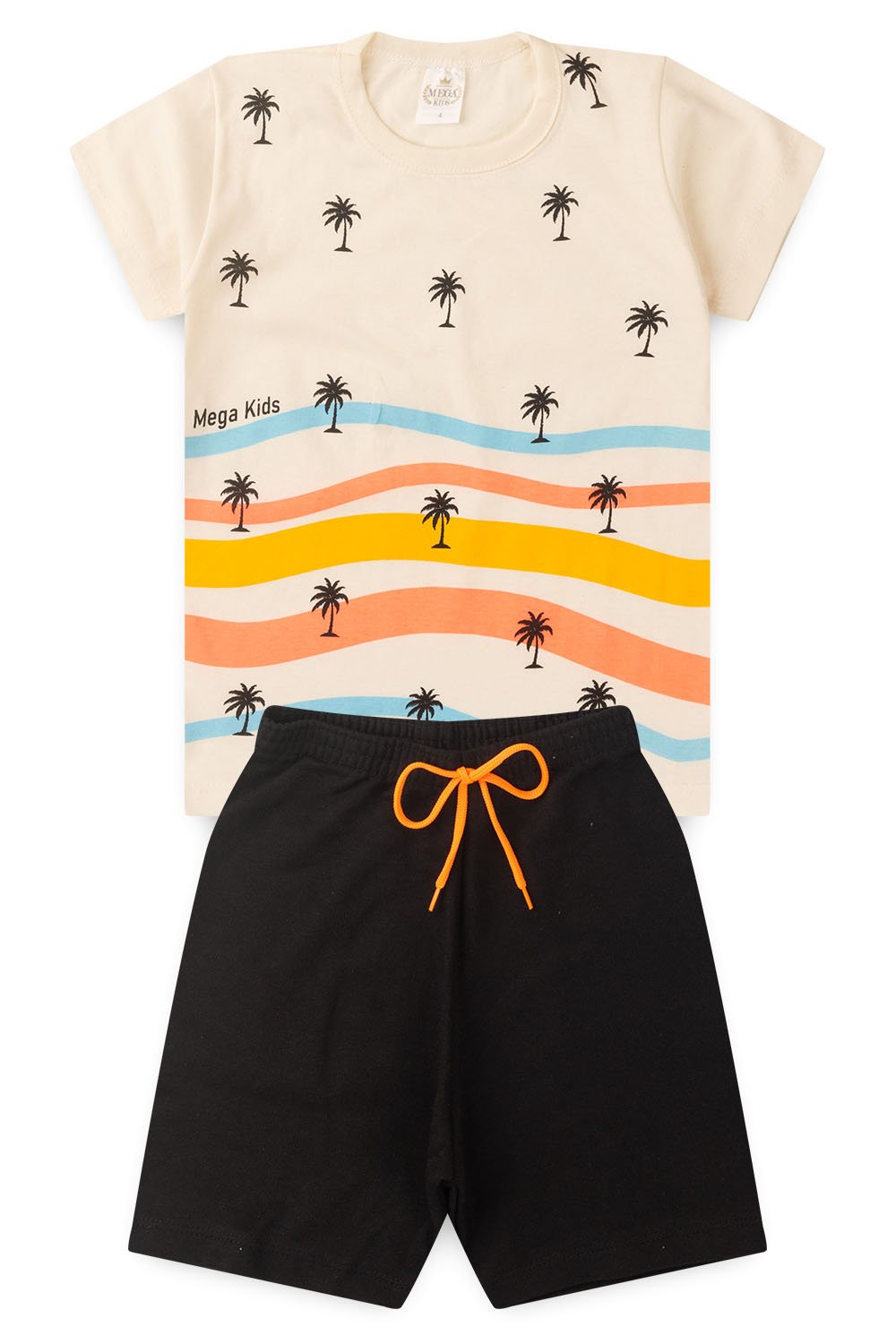 Conjunto Infantil Verão Masculino Ondas e Coqueiros - Off White