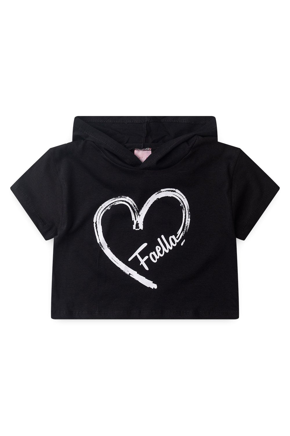 Conjunto Cropped Infantil Verão Feminino Coração Faella - Preto