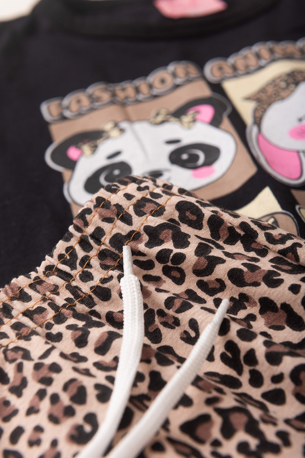 Conjunto Infantil Verão Feminino Fashion Animals - Preto