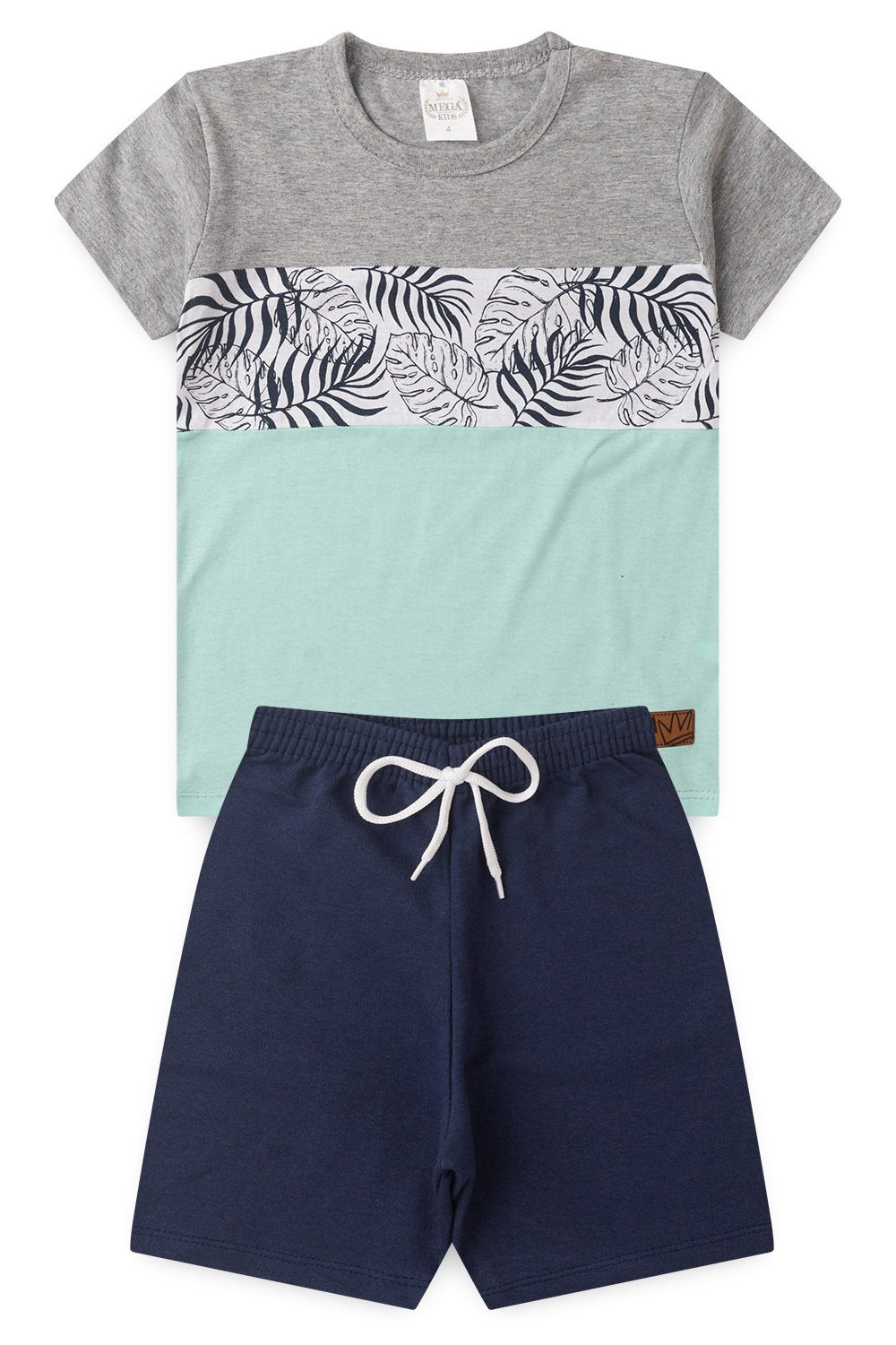 Conjunto Infantil Verão Masculino Recortes Folhas - Mescla