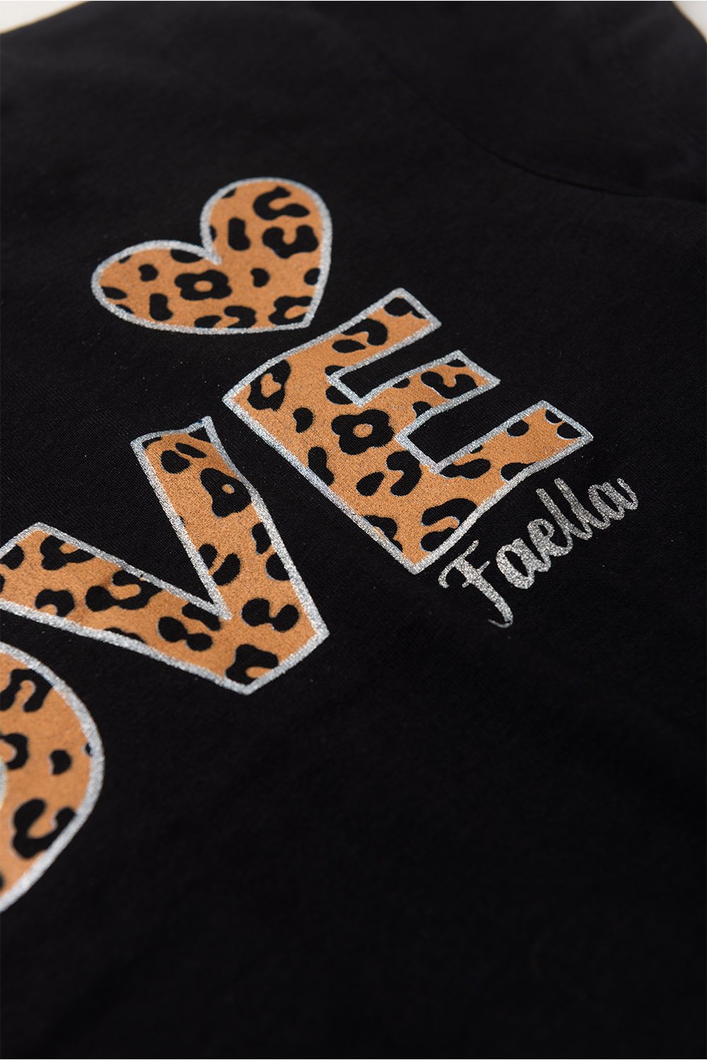 Conjunto Cropped Infantil Verão Feminino Love Oncinha - Preto