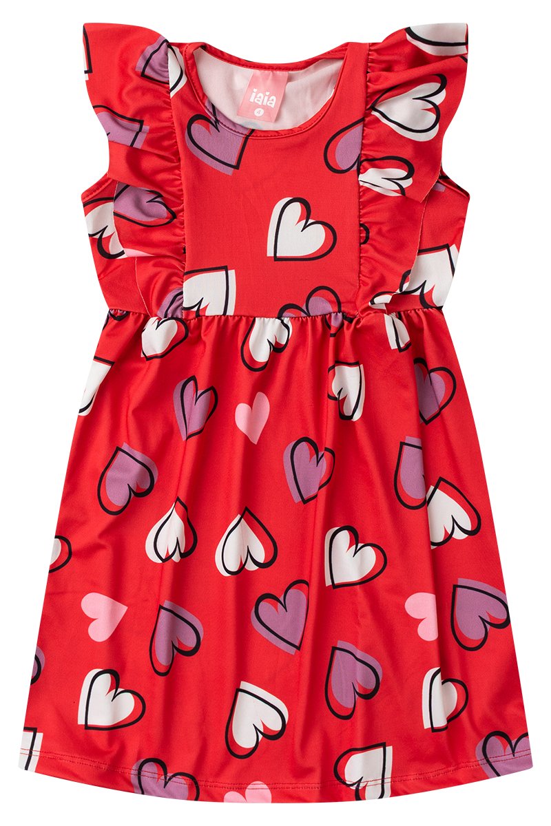 Vestido Infantil Menina com Babados Coração Vermelho