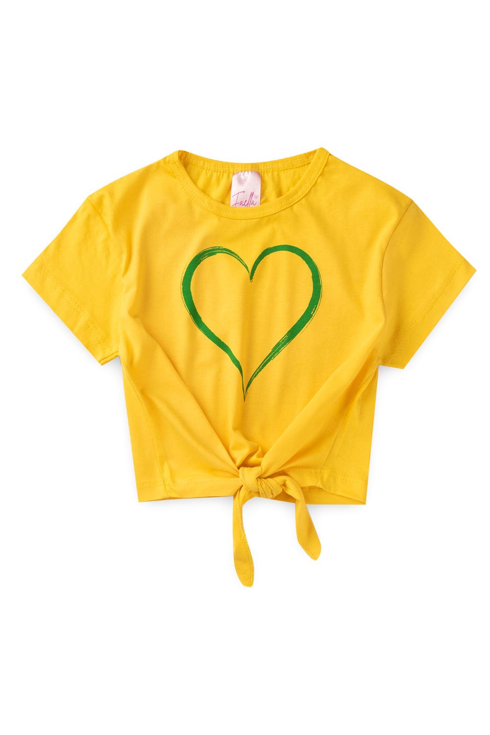 Conjunto Cropped Infantil Verão Feminino Coração Brasil - Amarelo