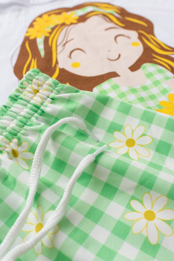 Conjunto Infantil Verão Feminino Menina com Flores - Branca