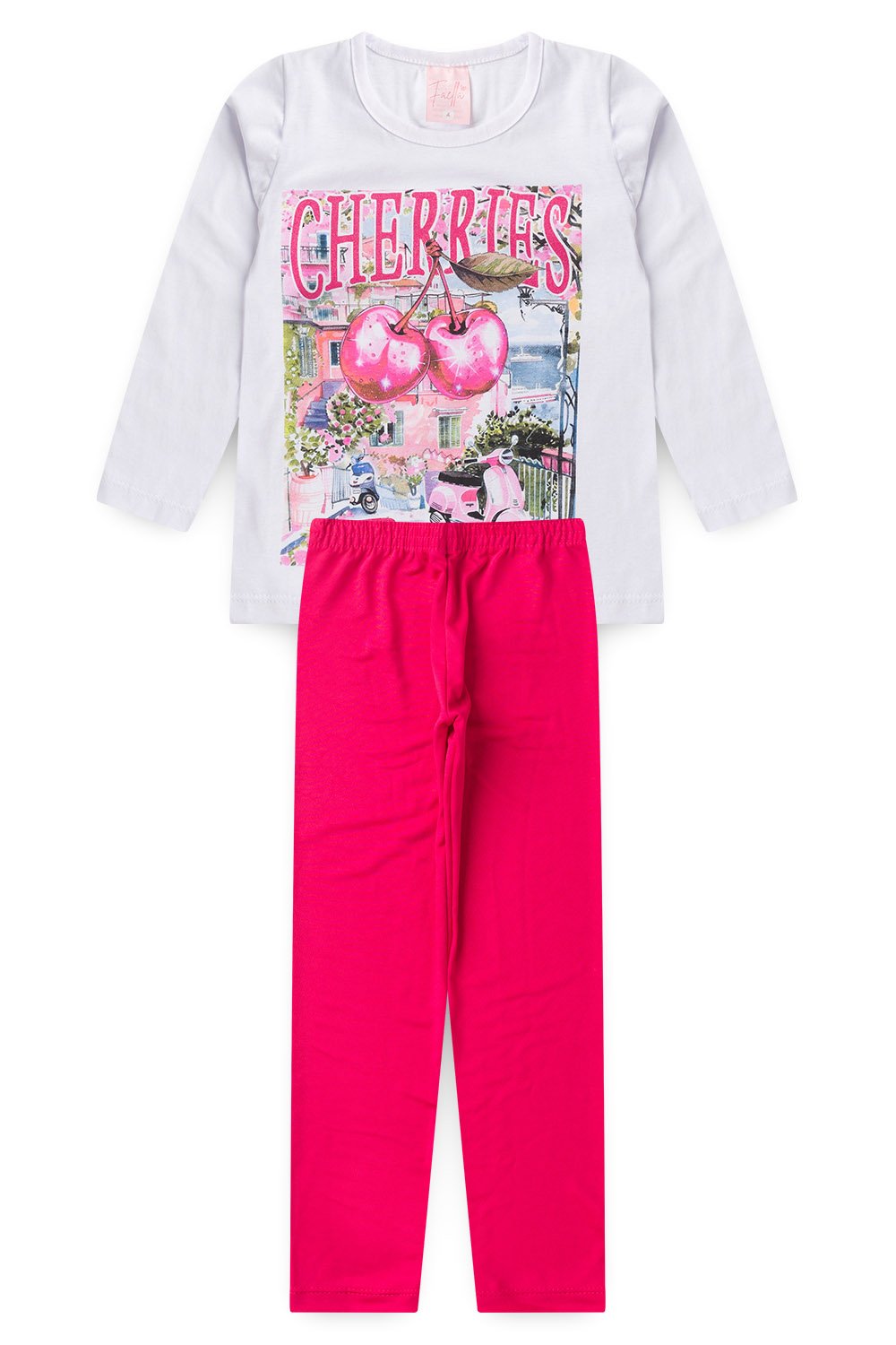 Conjunto Infantil Meia Estação Feminino Cerejas - Branco