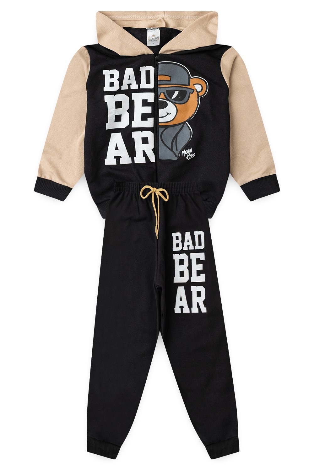 Conjunto Moletom Peluciado Infantil Masculino Bad Bear - Preto