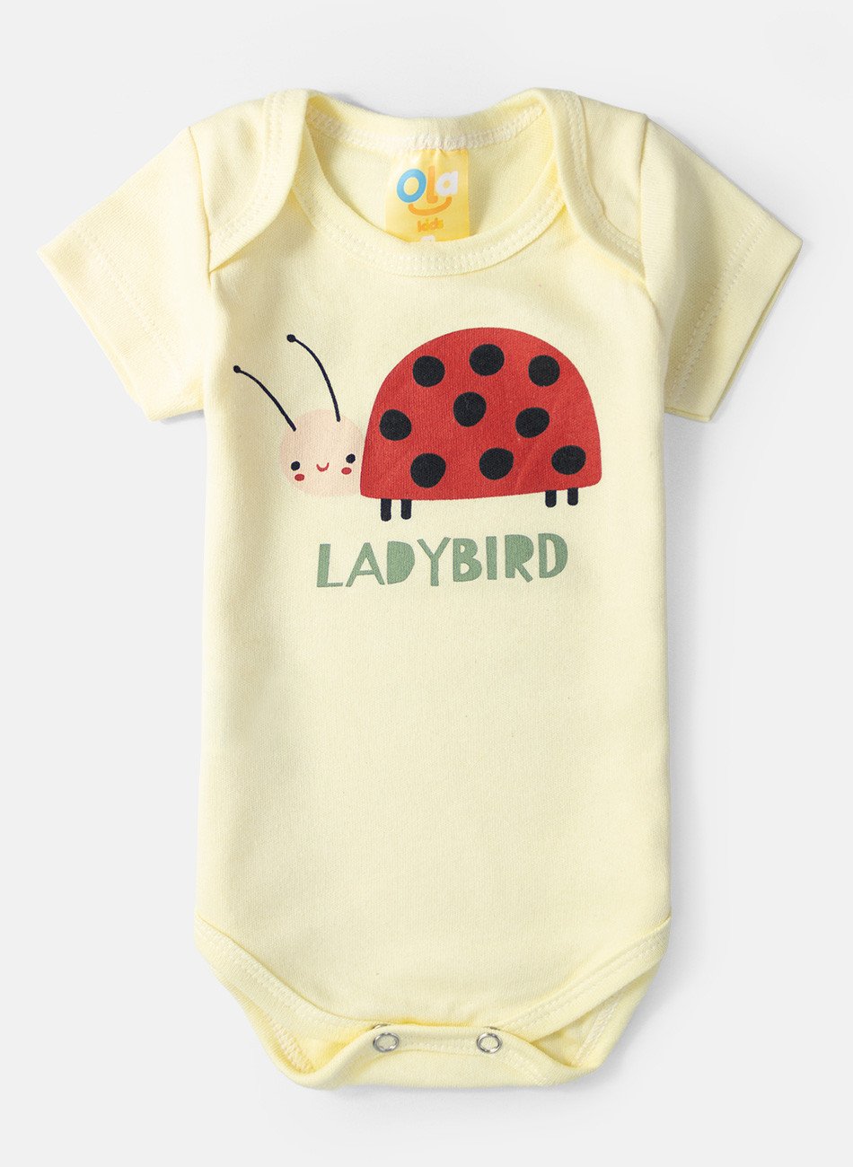 Body Bebê Manga Curta Joaninha Ladybird Amarelo 0311 - Ola Kids