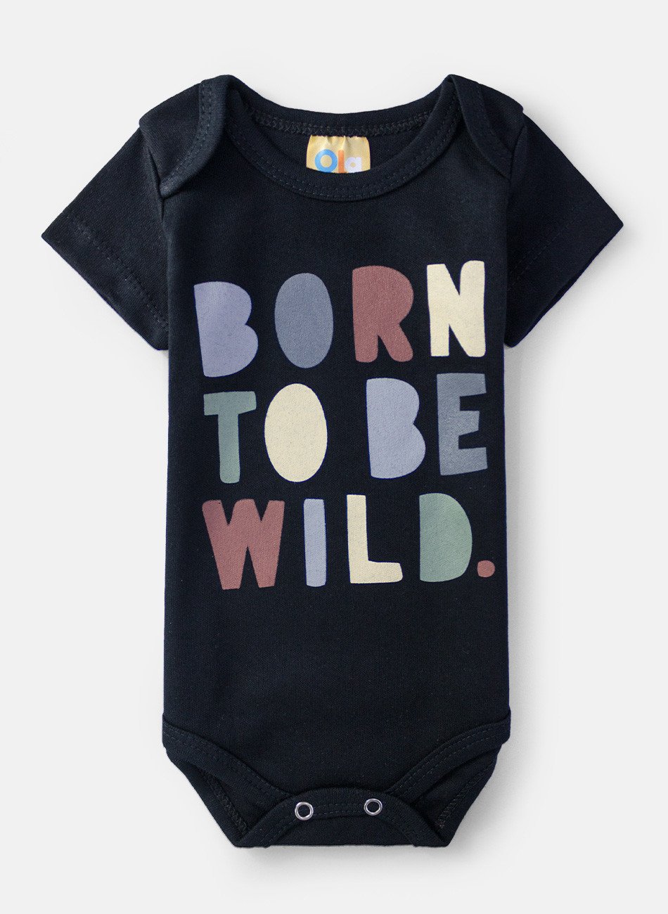 Body Bebê Manga Curta Born To Be Wild Preto 0293 - Ola Kids