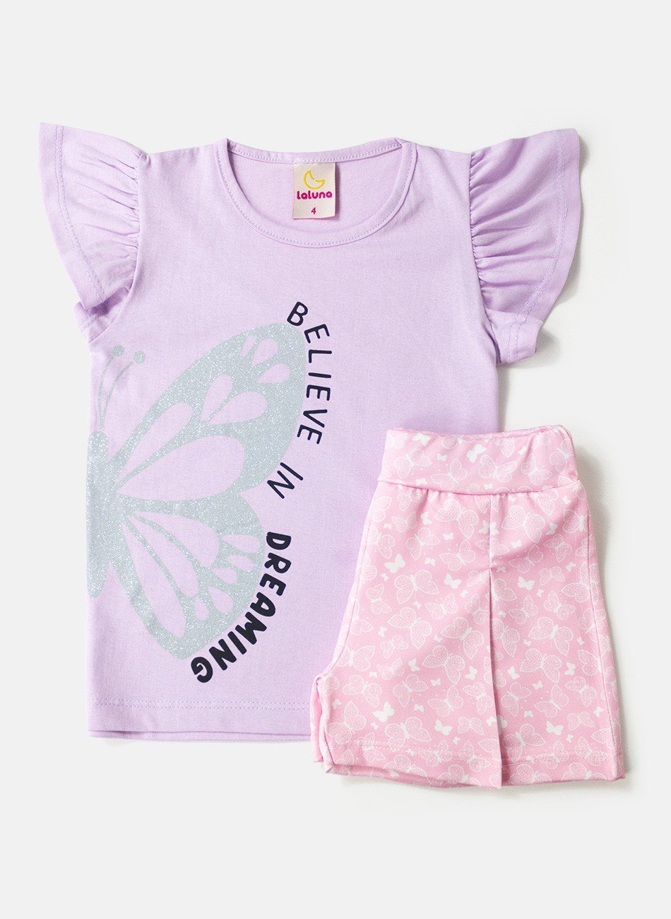 Conjunto Infantil Menina Believe Lilás 0305 - Laluna