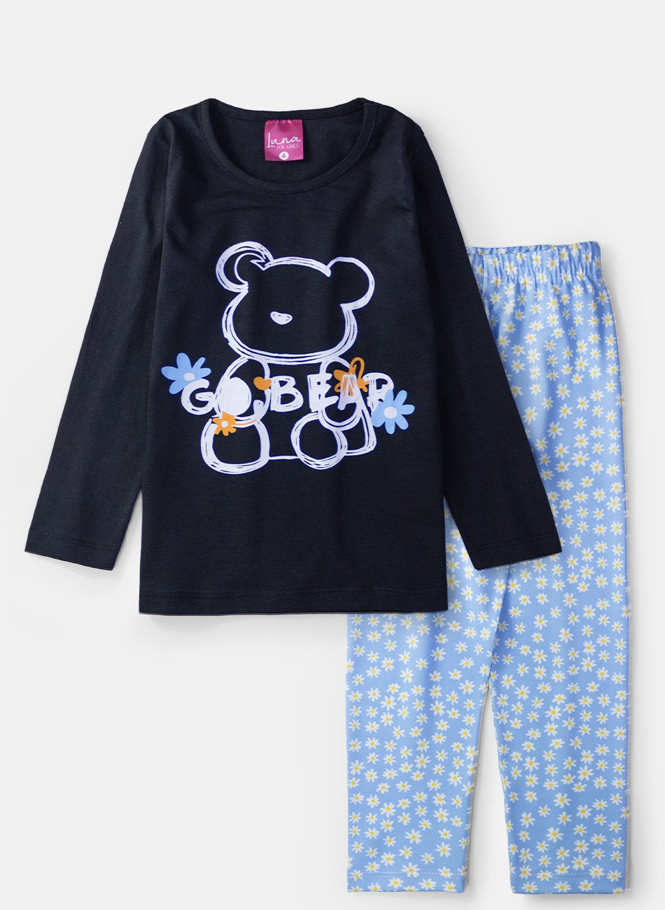 Conjunto Infantil Menina Meia Estação Go Bear Preto 0632 - Laluna