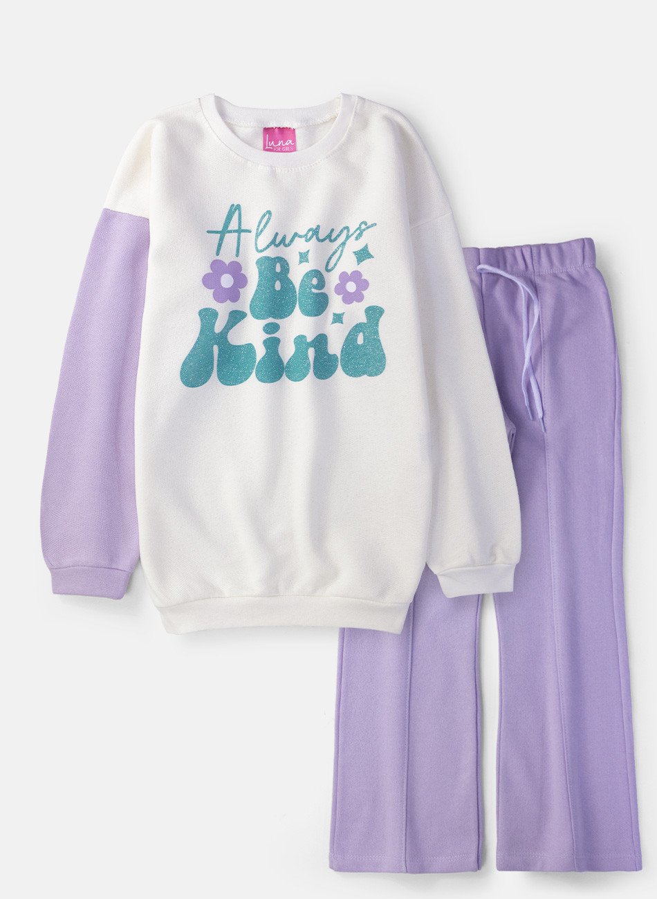 Conjunto Infantil Menina Moletom Be Kind Lilás 0427 - Laluna