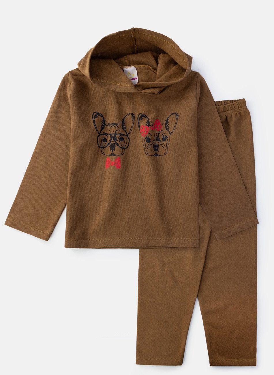 Conjunto Infantil Menina Moletom Cachorrinhos Marrom 0389 - Laluna