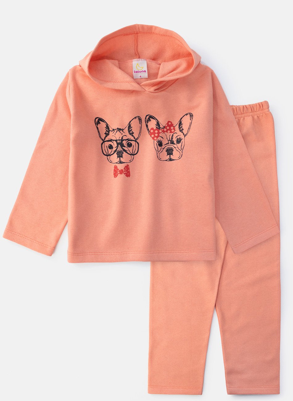 Conjunto Infantil Menina Moletom Cachorrinhos Pêssego 0389 - Laluna
