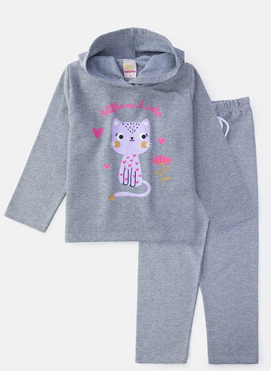 Conjunto Infantil Menina Moletom Little And Cute Mescla 0381 - Laluna