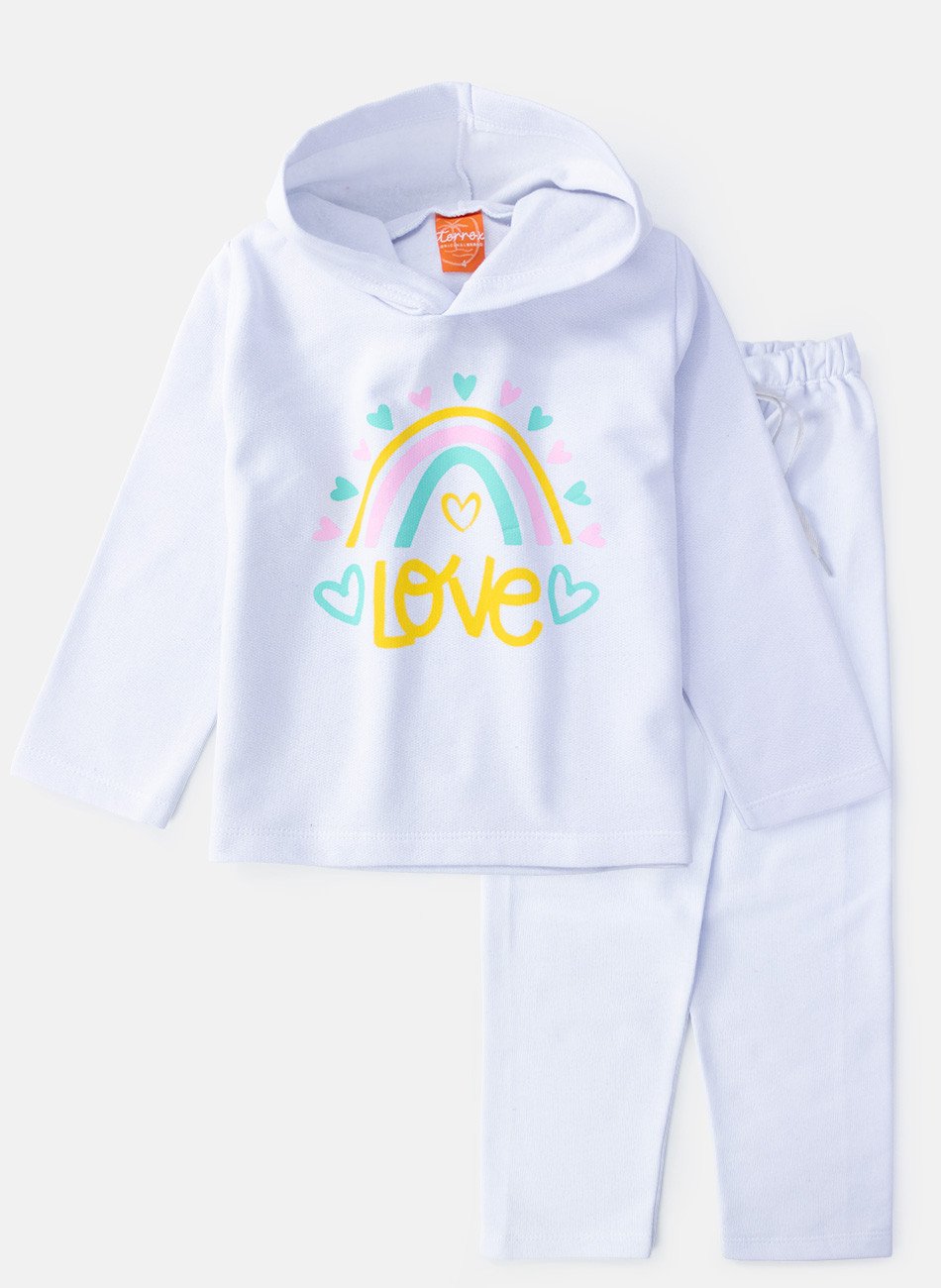 Conjunto Infantil Menina Moletom Love Branco 139 - Torrox