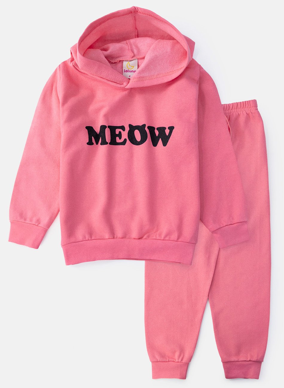 Conjunto Infantil Menina Moletom Meow Rosa 138 - Laluna