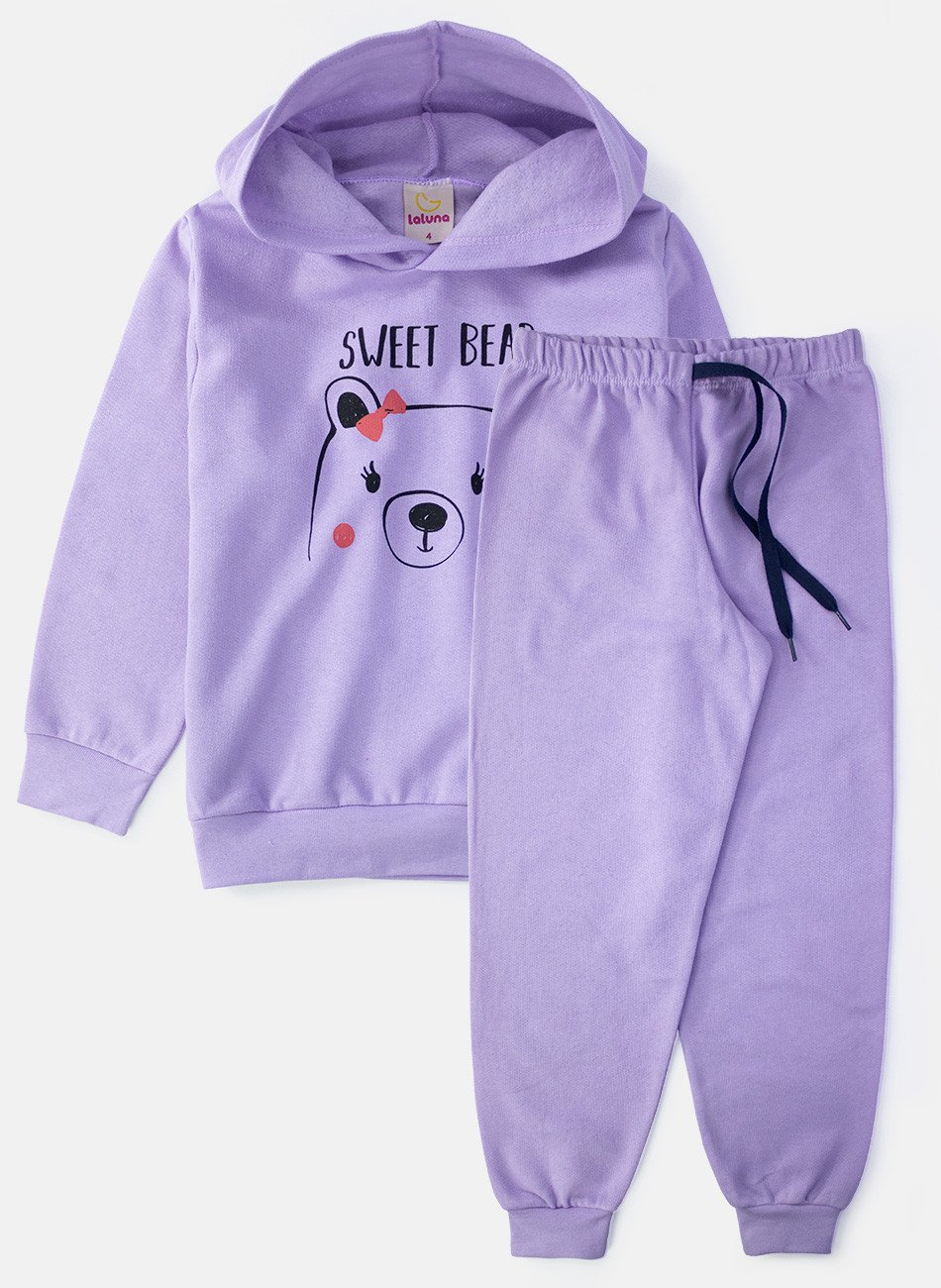 Conjunto Infantil Menina Moletom Sweet Bear Lilás 0382 - Laluna