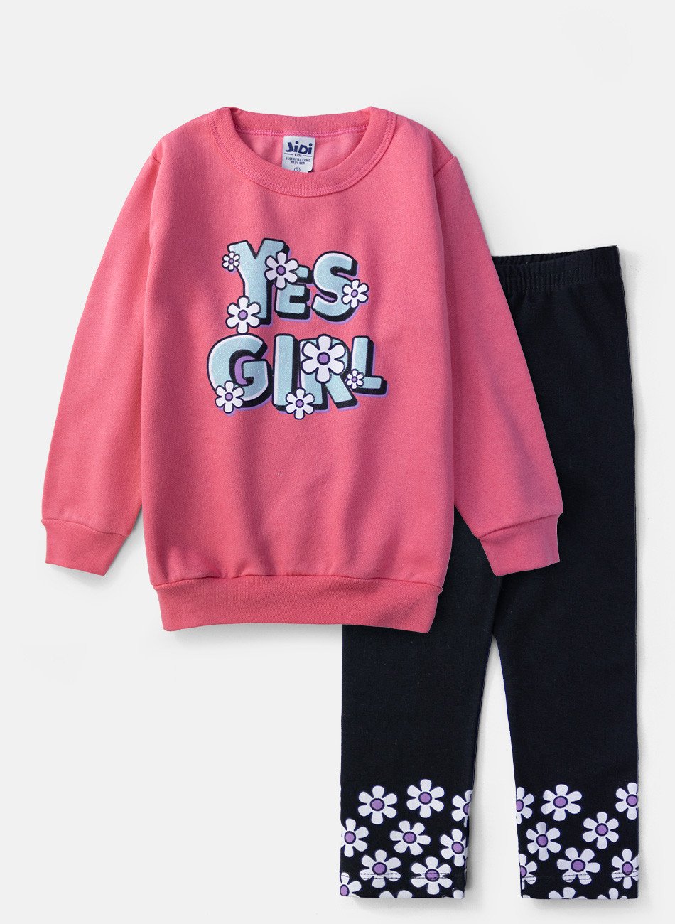 Conjunto Infantil Menina Moletom Yes Girl Coral 2541 - Laluna