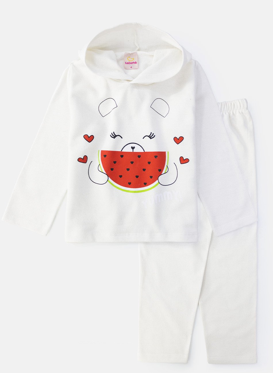 Conjunto Infantil Menina Moletom Yummy Creme 0400 - Laluna