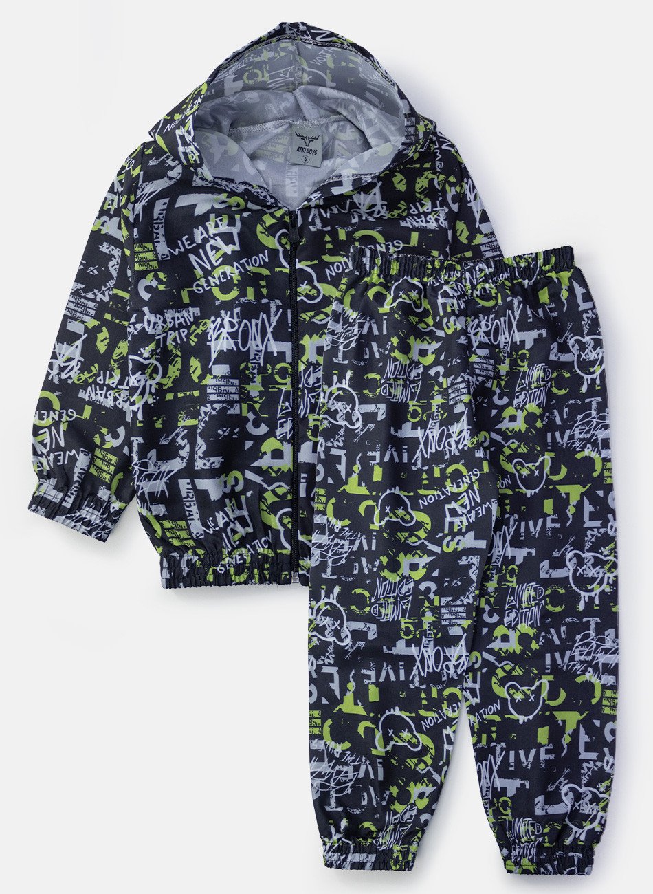 Conjunto Infantil Menino Corta Vento C/Capuz Urbano Preto 0674 - Keki Boys