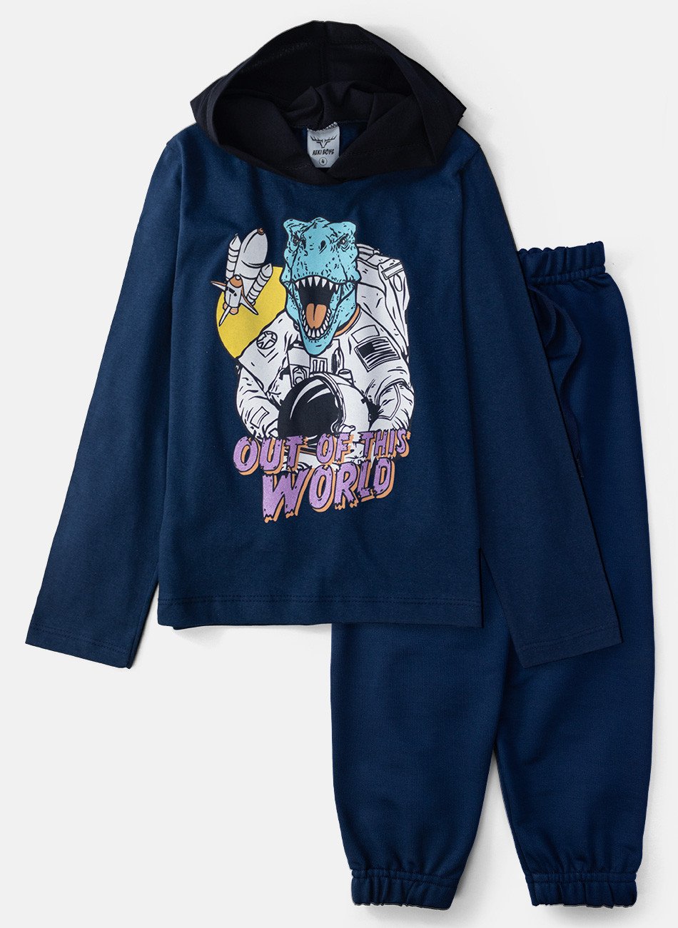 Conjunto Infantil Menino Meia Estação C/Capuz Dino Astronauta Marinho 0241 - Keki Boys