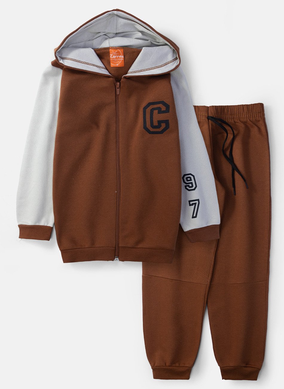 Conjunto Infantil Menino Moletom College Castanho 0614 - Torrox