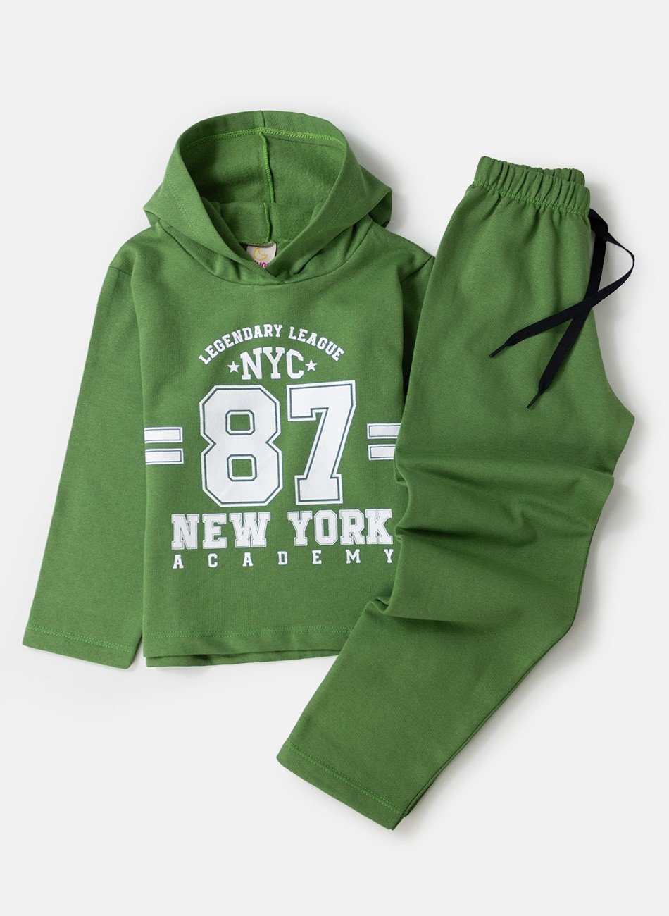 Conjunto Infantil Menino Moletom New York Academy Verde 0379 - Laluna