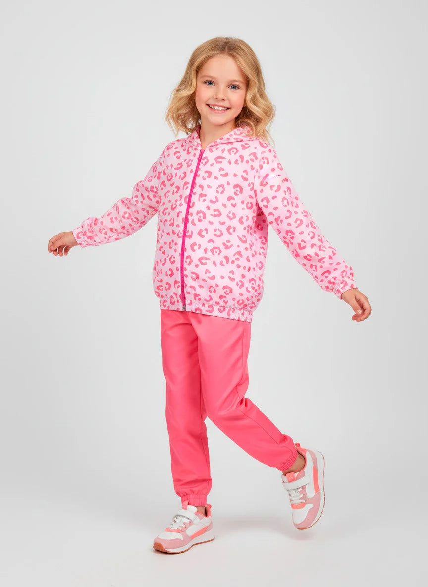 Conjunto Infantil Menina Corta Vento C/Capuz Animal Print Rosa 150 - Laluna