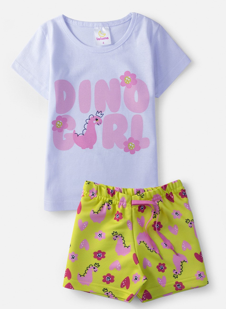 Conjunto Infantil Menina Dino Girl Branco 0717 - Laluna
