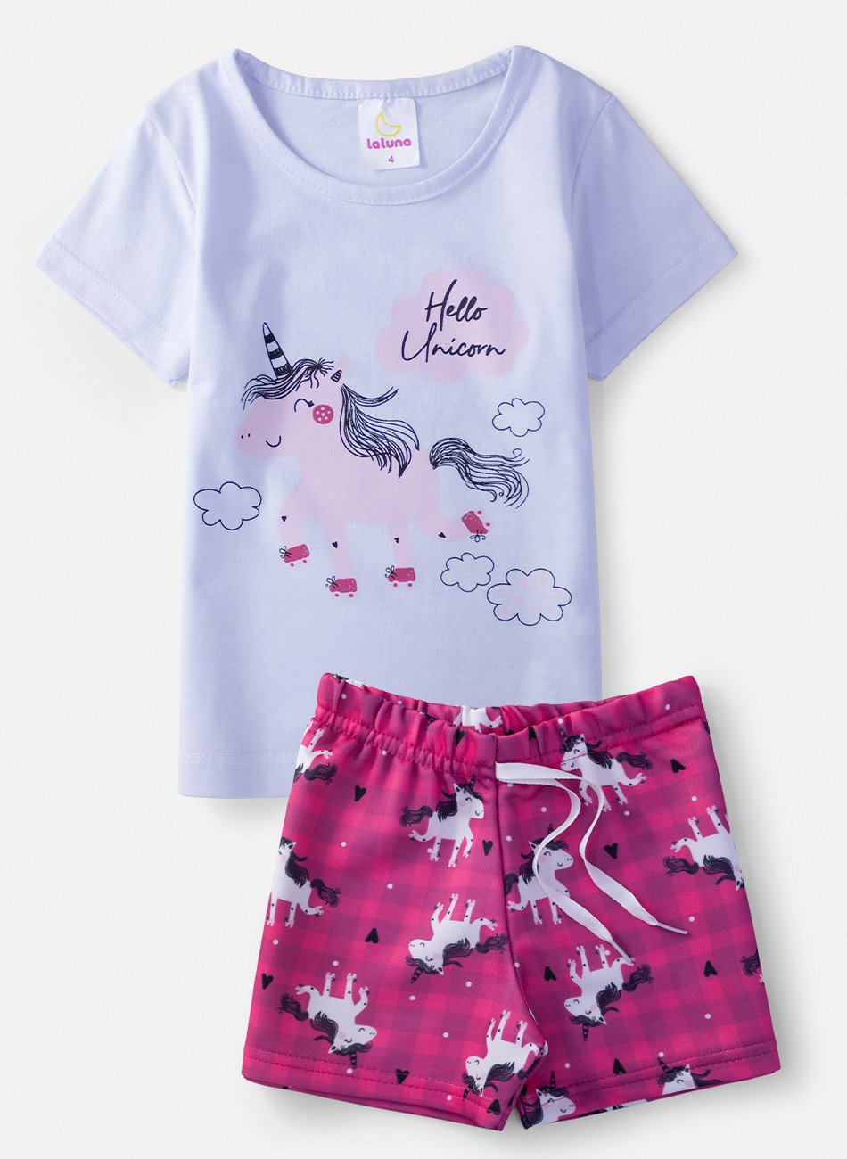 Conjunto Infantil Menina Hello Unicorn Branco 0723 - Laluna