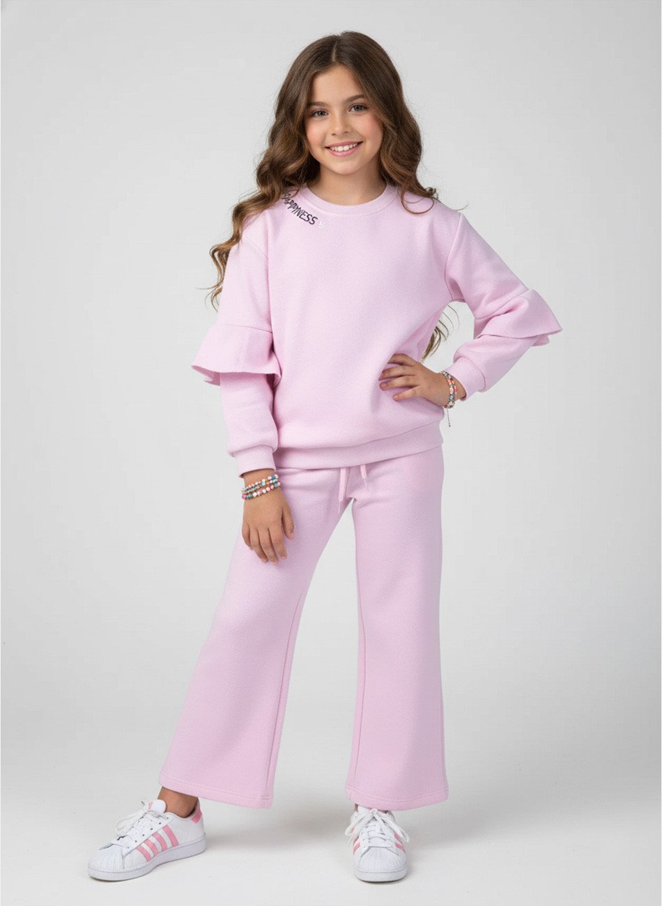 Conjunto Infantil Menina Moletom Happiness Rosa 0418 - Laluna