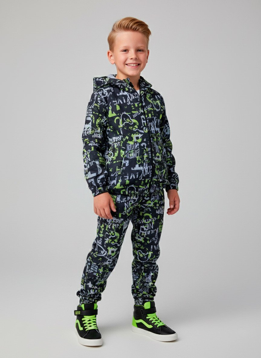 Conjunto Infantil Menino Corta Vento C/Capuz Urbano Preto 0674 - Keki Boys