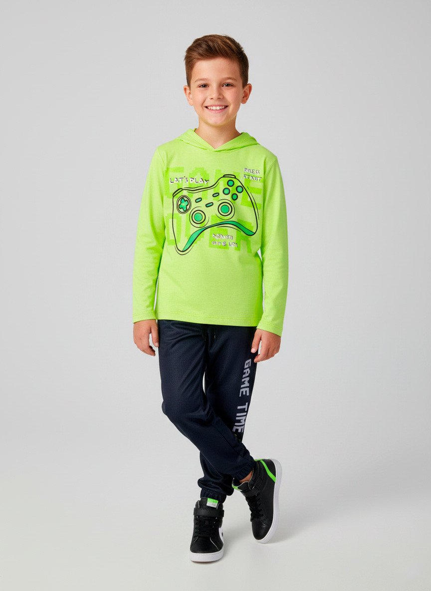 Conjunto Infantil Menino Meia Estação C/Capuz Lat's Play Amarelo Lima - Keki Boys