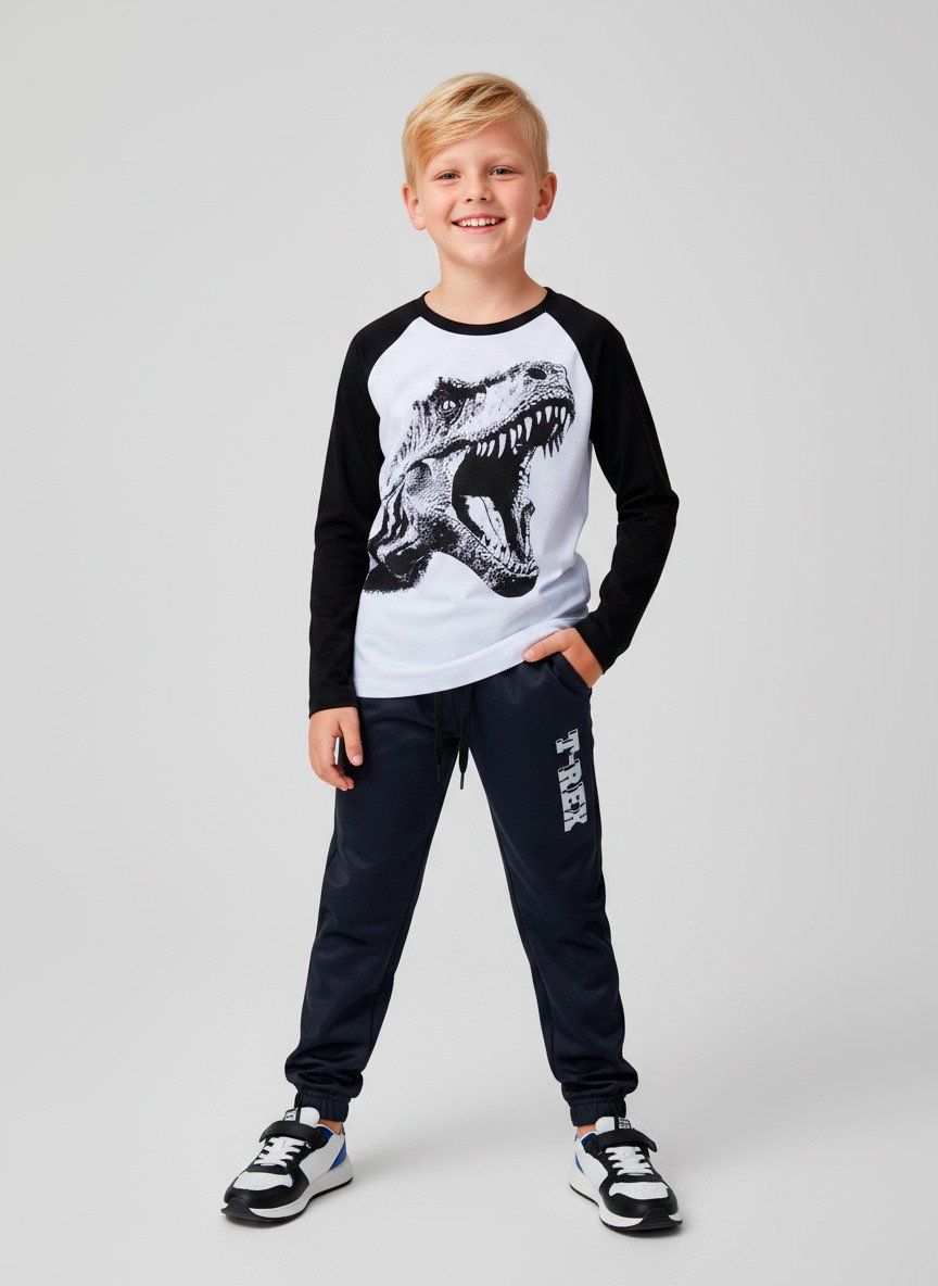 Conjunto Infantil Menino Meia Estação T-Rex Branco 070 - Keki Boys