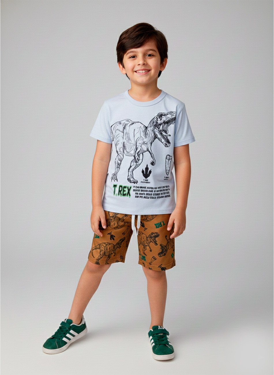Conjunto Infantil Masculino T-Rex Branco 015 - Torrox