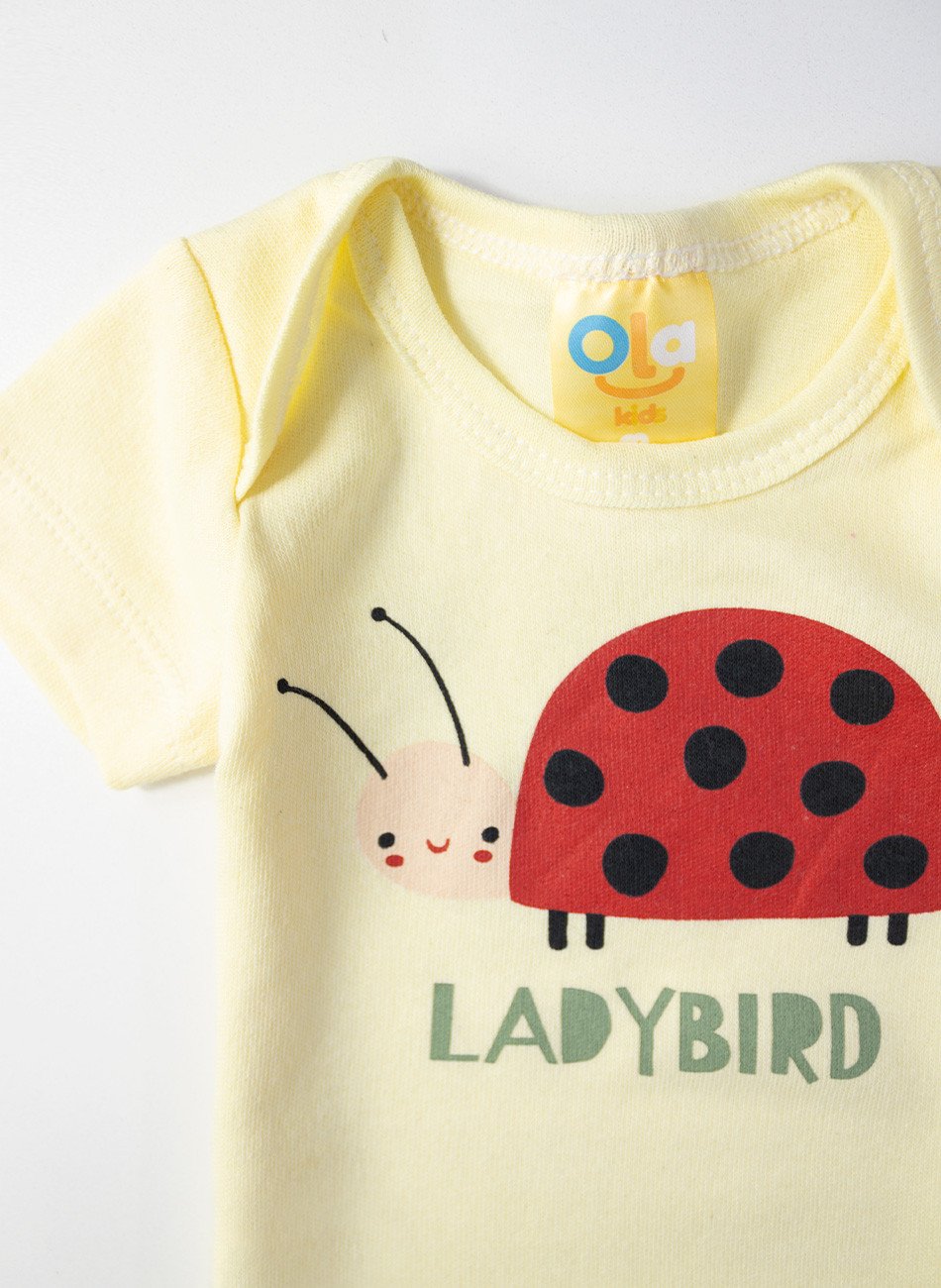 Body Bebê Manga Curta Joaninha Ladybird Amarelo 0311 - Ola Kids