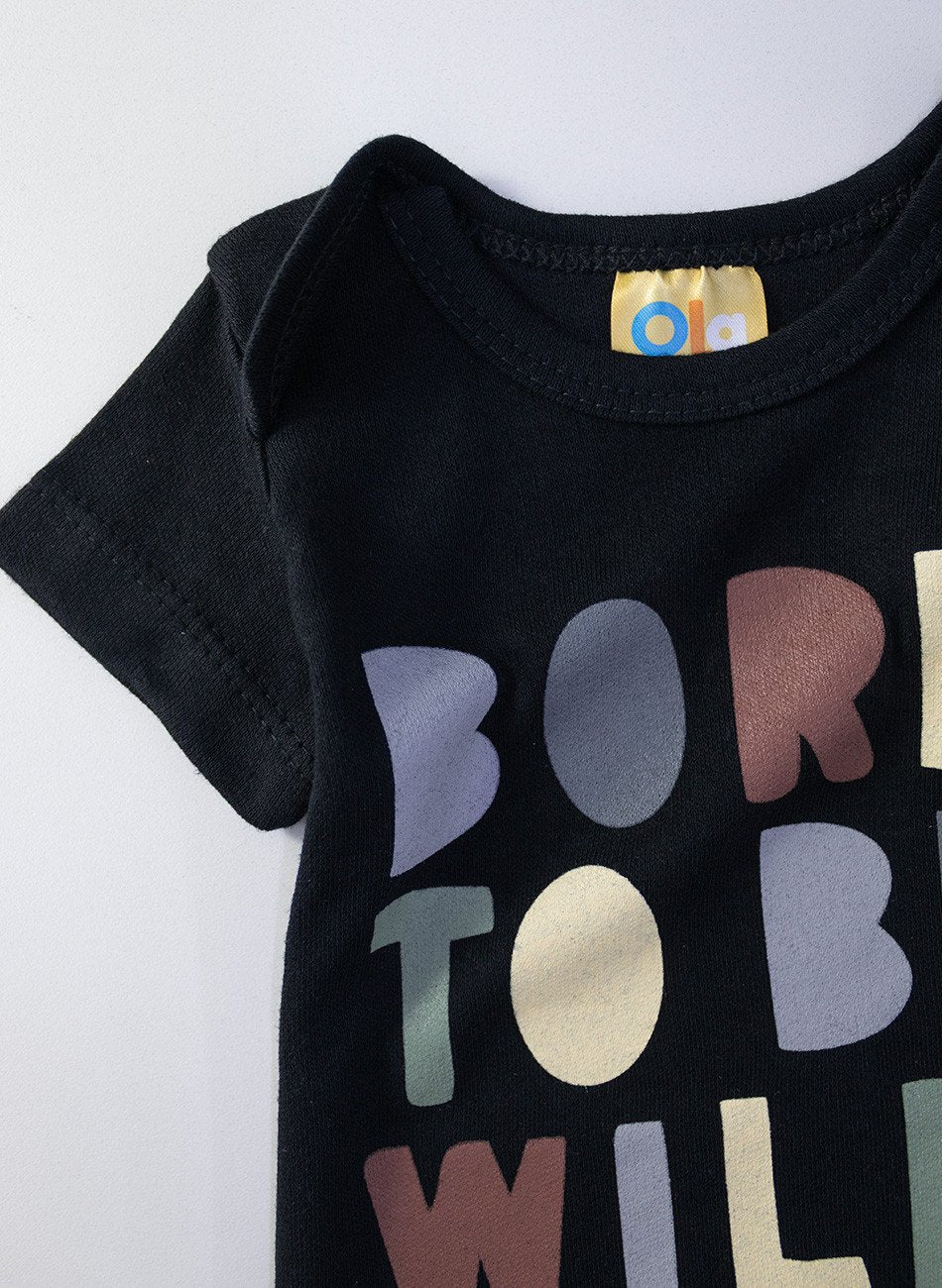 Body Bebê Manga Curta Born To Be Wild Preto 0293 - Ola Kids