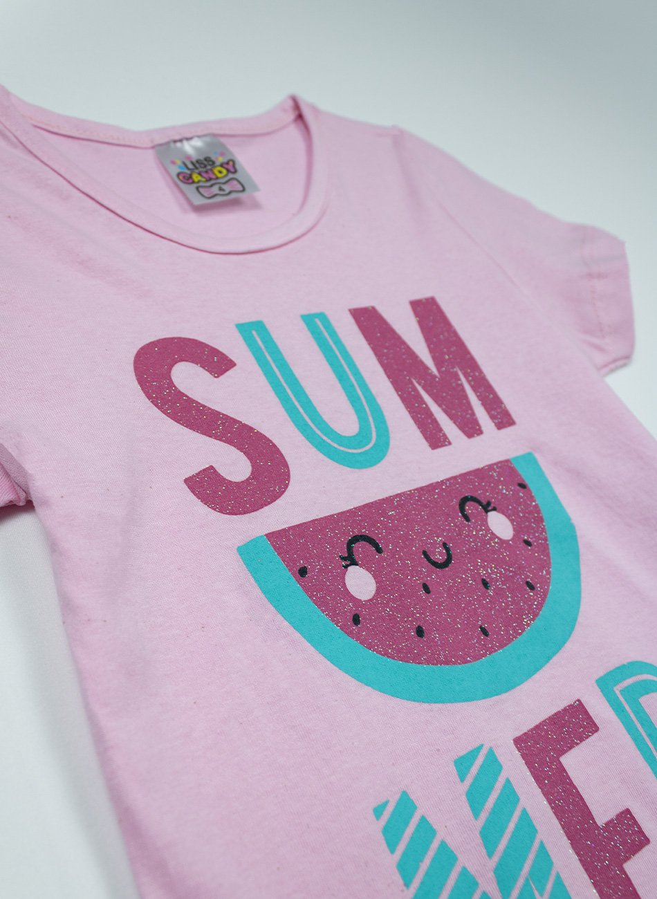 Conjunto Infantil Menina Summer Melancia Rosa 0754 - Laluna