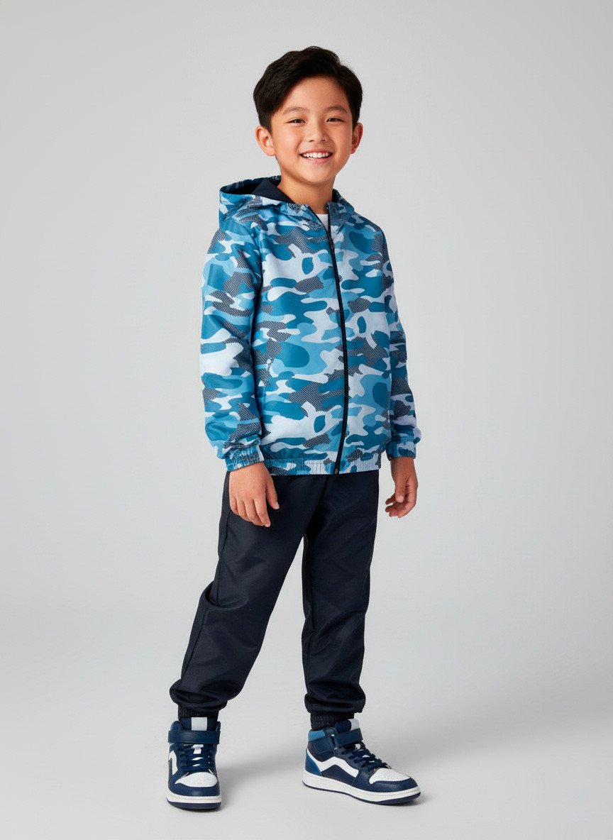 Conjunto Infantil Menino Corta Vento Camuflado Petróleo 158 - Keki Boys