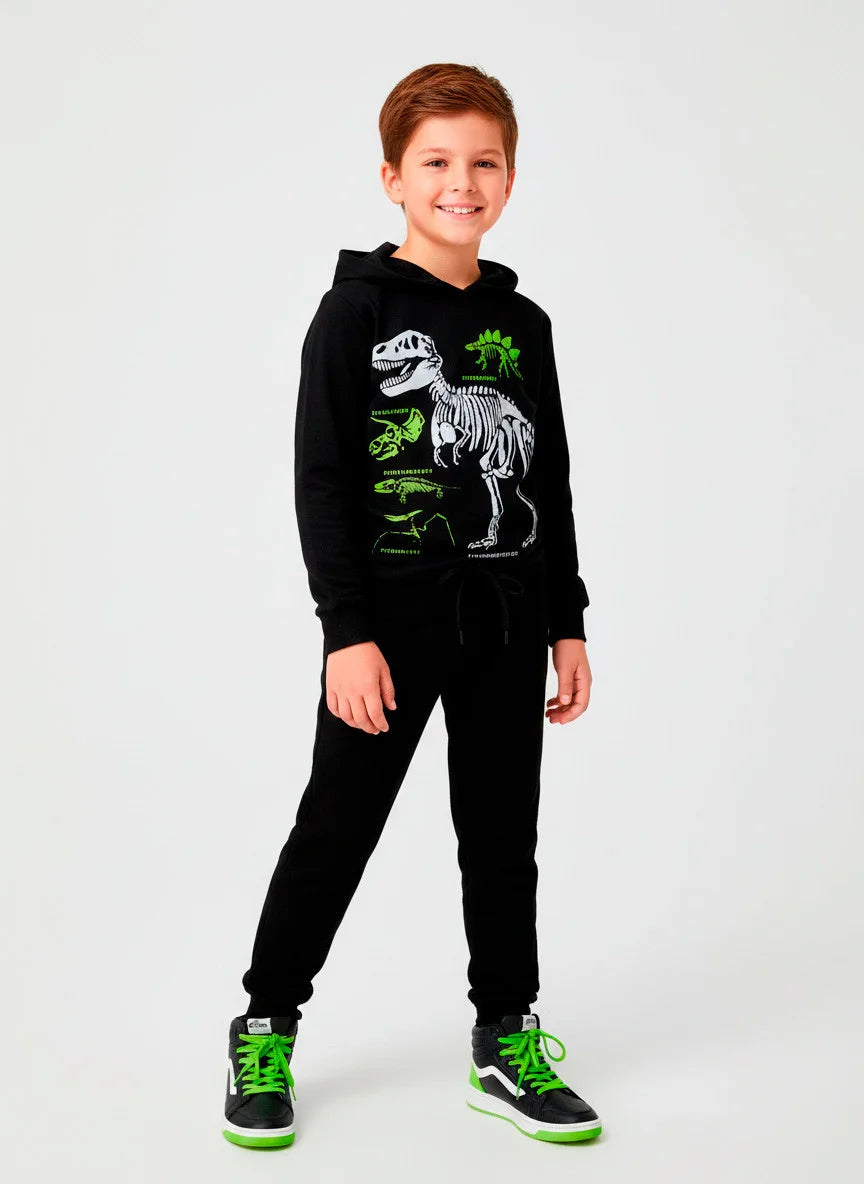 Conjunto Infantil Menino Moletom Dinossauros Preto 0663 - Torrox