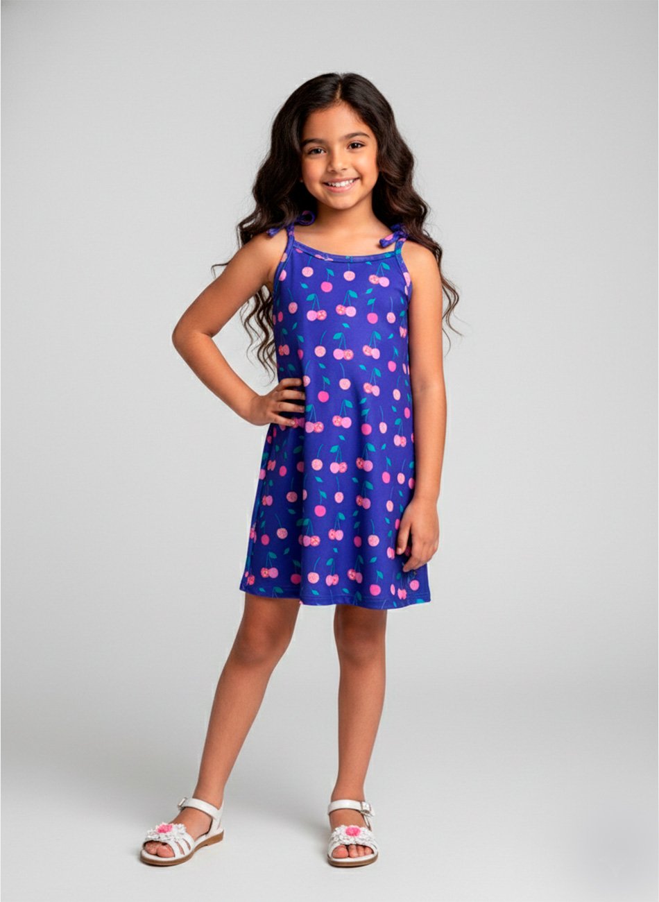 Vestido Infantil de Alcinha Cereja Poa Roxo 0810 - Laluna