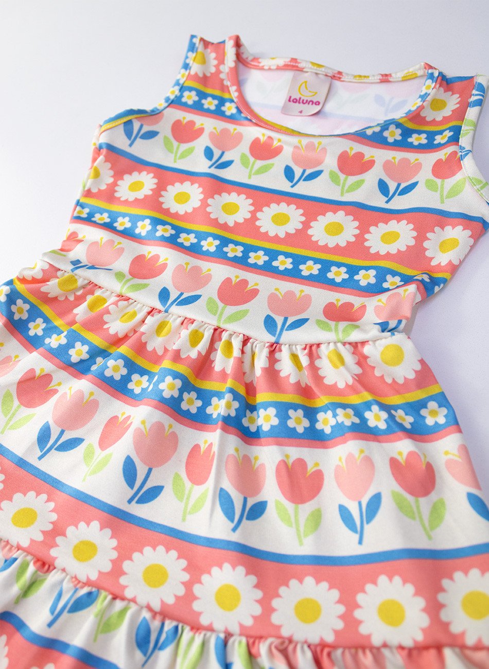 Vestido Infantil Regatinha Florido Multicolorido 0575 - Laluna