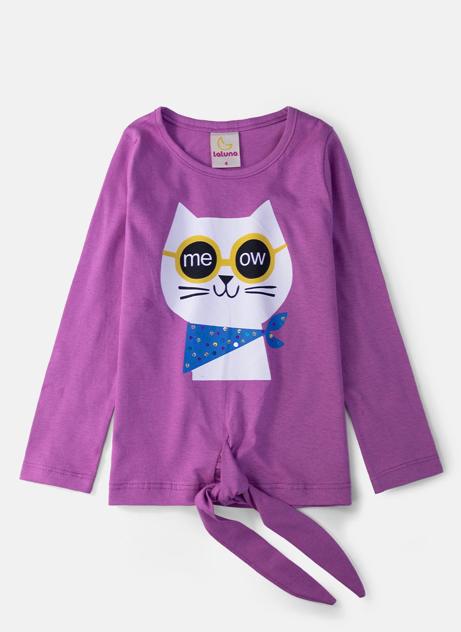 Conjunto Infantil Menina Meia Estação Gatinho Meow Orquídea 0463 - Laluna