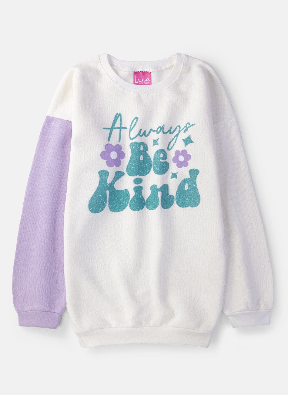 Conjunto Infantil Menina Moletom Be Kind Lilás 0427 - Laluna
