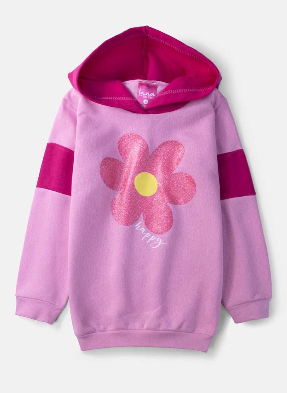 Conjunto Infantil Menina Moletom Flor Happy Rosa 0439 - Laluna