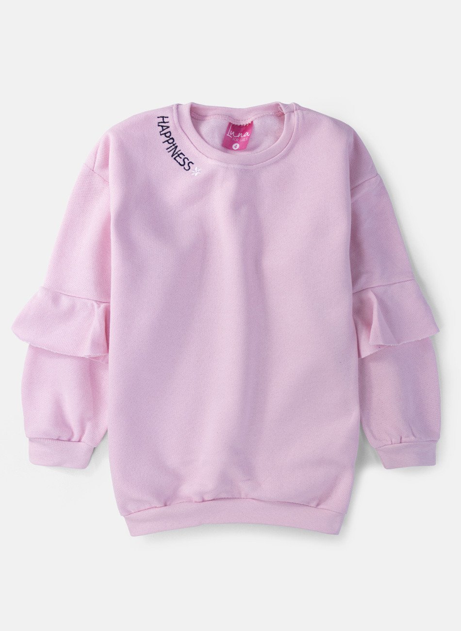 Conjunto Infantil Menina Moletom Happiness Rosa 0418 - Laluna