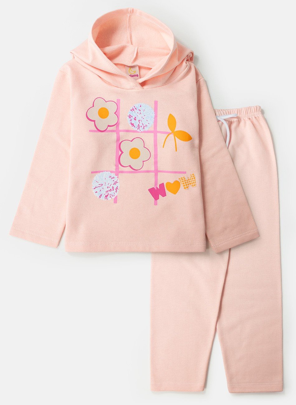 Conjunto Infantil Menina Moletom WOW Pêssego 0383 - Laluna