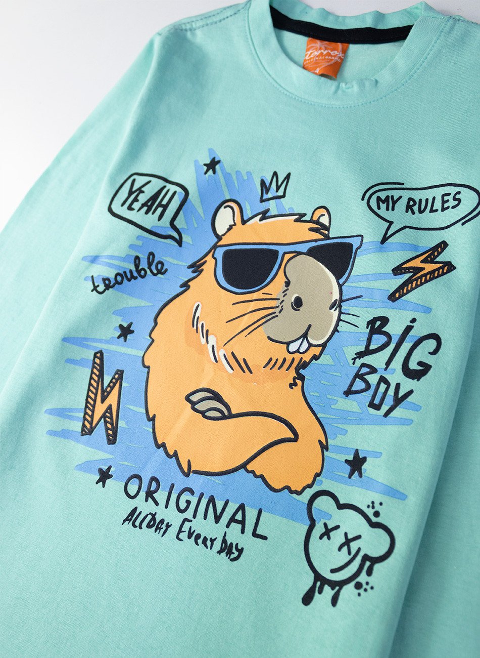 Conjunto Infantil Menino Meia Estação Capivara Street Verde Água 0709 - Torrox
