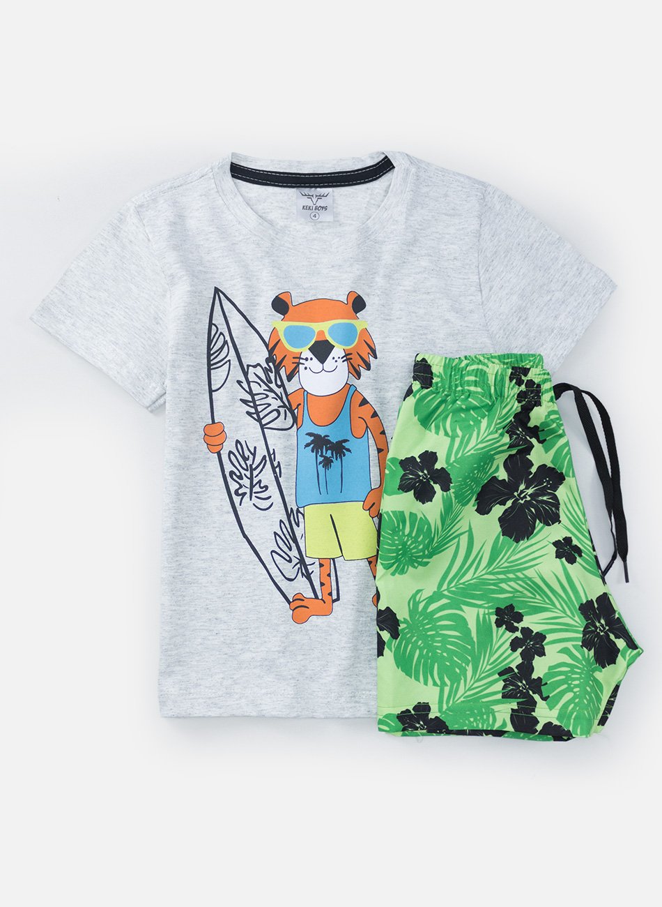 Conjunto Infantil Menino Wild Surf Mescla 0455 - Keki Boys