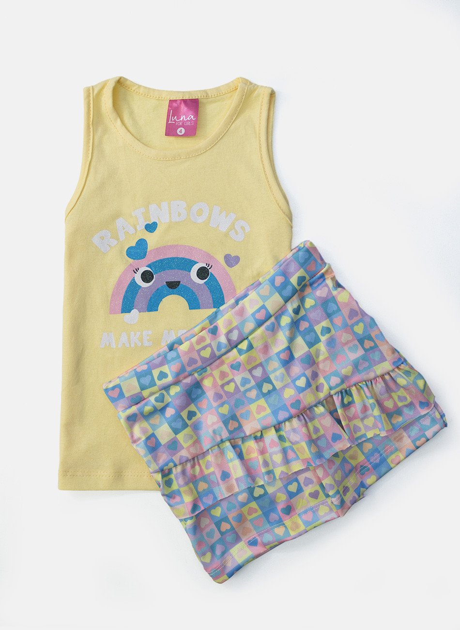 Conjunto Infantil Regata Menina Rainbows Amarelo 0404 - Laluna